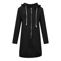 Ženske jakne jeseni obični nepravilni džep čvrsti boju kapuljač na kapuljaču dugim duksericama crna