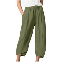 Pamučne pantalone za vuču za žene za žene Ležerne prilike, Casual Chired Palazzo Capri hlače Baggy Lounge Plaža Obrezana pantalona Zemlja Green XL