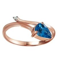Galaxy Gold 0. CARAT 14K Čvrsti zlatni prsten sa prirodnim dijamantskim i kruškim plavim Topazom - veličine