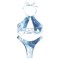 Zrbywb Ljetni ženski kupaći kostimi su čvrsti push up visoke čipke up halter bikini set kupaći kostimi