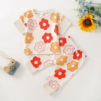 Slatka djevojačka odjeća odjeća mališani Ljetni kreativni cvjetni tisak za patch okrugli ovratnik kratkim