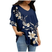 Bazyrey Womens Ljetni vrhovi Grafički tiskani bluza Ženski okrugli vrat Ležerne prilike za labave tačke T-majice Plava 2xL