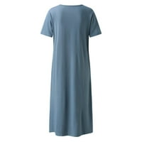 Ženske haljine Dužina koljena kratki rukav casual a-line puna ljetna okrugla dekoltena haljina plava
