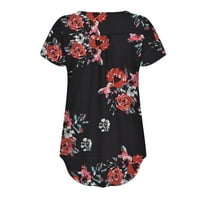 Leesechin ženske vrhove ponude plus veličine V-izrez Cvijeće za tiskane gumb s kratkim rukavima majica