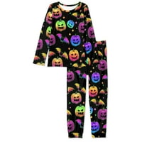 Šareni Halloween Monsters pidžama za žene za višesezonu, dugih rukava i okrugli vrat PJ set za žene