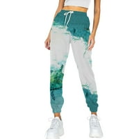 Hlače za žene Ženske džepne pantalone korumci tiskani Comfy vježba visokog struka Atletski salon casual joggers hlače ženske hlače zeleno + l