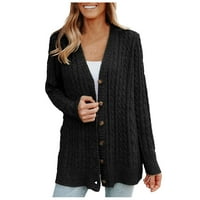 Wyongtao Ženski otvoreni prednji kardigan džemperi prema dolje kabel pletene kapute za obloge, crni