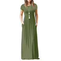Ženske haljine klirence maxi maxi labav čvrsti vrat za posadu Ljetna haljina zelena xl