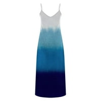 Ljetne haljine za žene Dužina gležnja Boemska tiskana bez rukava bez rukava V-izrez Dress Blue XXXL