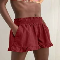 Žene Ljetne kratke hlače Ležerne prilike elastične struke Rucfle Hem čvrste širine kratke hlače Comfy plaže Lounge Shorts sa džepovima
