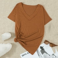 Ženski vrhovi ženske modne ležerne temperature V izrez labavi čvrsti boja kratkih rukava T-majice Top