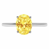 2. CT sjajan ovalni rez simulirani žuti dijamant 14k bijeli zlatni pasijans prsten sz 5