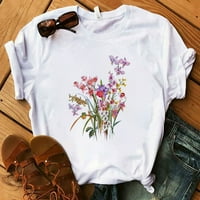 Ženski vrhovi i bluze Ljeto Želju Ljetno cvjetno štampanje Majica Majica kratkih rukava Okrugli vrat