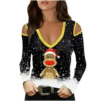 Božićni poklon za obitelj, džemperi za žene Lidyce Modni božićni vilk Ispis seksi off-ramena Trup Trumpet