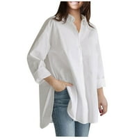Ženska bluza Satin Silk dugi rukavi s dugim rukavima dolje s džepom Ležerne prilike, bijeli 5xl