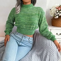 Ženska modna casual šareni dugi rukav sa ramenim pletenim džemper sa džemper za vrat Ležeran ugodni