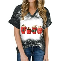 Feesfesfes Women Božićna majica Ležerne prilike za bluzu za ispis Teer Casual V-izrez kratkih rukava s kratkim rukavima za bluzu na vrhu