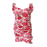 Biayxms Ženski ljetni objekat bez rukava Vrući ruffle hem cvjetni print plaža