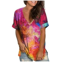 Ženska moda plus veličina gradijentna boja V-izrez kratki rukav majica