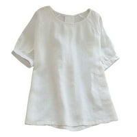 Žene Ljetne kratkih rukava majica Ležerne prilike pamučne posteljine bluza za bluzu za bluzu Lagane udobne košulje u boji