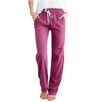 Ženske konusne hlače posteljine na crteža za vune pantalone u obliku pantalona sa džepovima ljubičaste