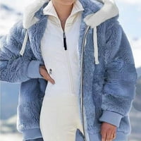 Rewenti Women Plus size Zimski topli lobani plišani jaknu sa kapuljačom sa kapuljačom plava 6
