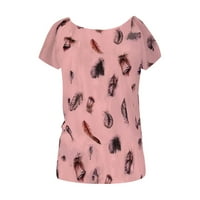 Žene ljetne vrhove V-izrez casual bluza Grafički printira žene majice kratkih rukava ružičasta m