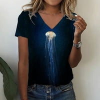 Ženska morska životinja Print kratki rukav Tee Casual V izrez Ljetna majica Top Mornary L