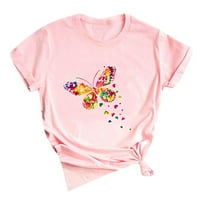 Pulover za žene O-izrez Solid Color Tiskanje kratkih rukava Majica Pink XXXL