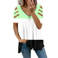 USMIXI Ženske košulje V-izrez kratki rukav Patchwork Ljeto Slatka vrhova Četvrtina patent zatvarača hladno rame Strappy Flowy Swing Tunic Bluuse žuto xl klirens ispod $ 5