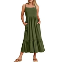 Ležerne ljetne haljine Vintage mamurska haljina A-Line Redovna puna vojska bez rukava zelena XXL