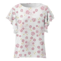 Žene Ljeto okrugli izrez Na vrhu Casual Ruffle s kratkim rukavima T-majica Slatka labava TEE Trendy