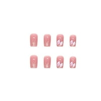 Ružičasta lažna zakrpa za nokte sjaj srebrne dijamantske kratke preša na noktima gotov proizvod za žene
