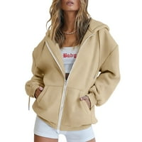 Zip up hoodie za ženske ležerne čvrstog dugih rukava sa kaputama sa kaputima s kapuljačom džepne dukserice