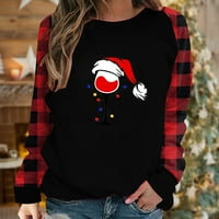 Odieerbi božićni vrhovi za žene s dugim rukavima bluze na plairu za spajanje pulover okruglog vrata crne boje