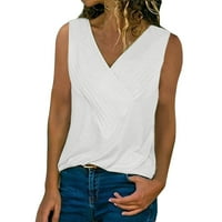 Daznico Womens Tops Žene vrhovi punog boja bez rukava V izrez T majica prsluka za žene bijeli XL