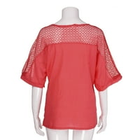 Bazyrey Womens Ljetni vrhovi čvrsto ispisana bluza ženka V vrat casual kratki rukav šuplji majice crvene