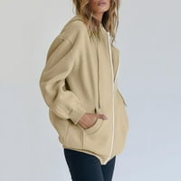 Vučena prevelika zip dukserica za žene dugih rukava jesen zima topla jakna kaput vrh sa džepovima