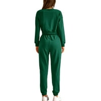 Žene postavlja odjeću za jesen odijelo usjev vrhovi trenerke nacrtač za vuču jogger set duks pulover zeleni m