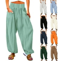 Žene pune dužine casual pantalone čvrsto sa džepovima zazor visokog zgloba zelene juniorske hlače veličine