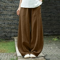 IOPQO ženske hlače široke pantalone za noge džep elastične prozračne pantalone labavi pamučni struk