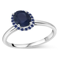 Gem Stone King 1. CT oval plava safir plava stvorena safir 10k bijeli zlatni prsten