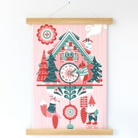 Božićni kukavički sat folk umjetnički ilustracija zidni viseći umjetnički otisak sa drvenim vješalicom kašikom