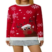 Stoljetni ružni božićni džemperi za žene muškarci snježne pahulje elk print crew vrat dugih rukava džemper crveni xxl
