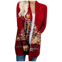 Steani ženski džemper ženski božićni dugi rukav ispred kardigana tiskana gornja lagana jakna crvena