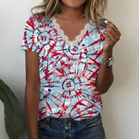 Clearsance Ljeto vrhovi V-izrez Ženska bluza Neovisnosti Dan tiskani bluze kratki rukav moda, crvena,