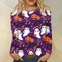 Bazyrey Halloween džemperi za žene modni casual dugih rukava s prugama Halloween tiskani okrugli vrat Top ljubičasta 2xl