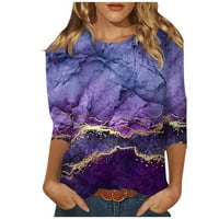 Ženski vrhovi bluza Žene rukav modni grafički otisci Summer Crew Crtne majice Tunnic Tee Purple XL