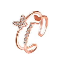 Žene zvoni novi dvostruki sloj leptir prsten Popularni dijamantski otvor Podesivi prsten za Valentinovo