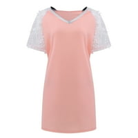 Haljine za žene boemsko mini kratki rukav V-izrez Solid Party Mini haljina Pink XL